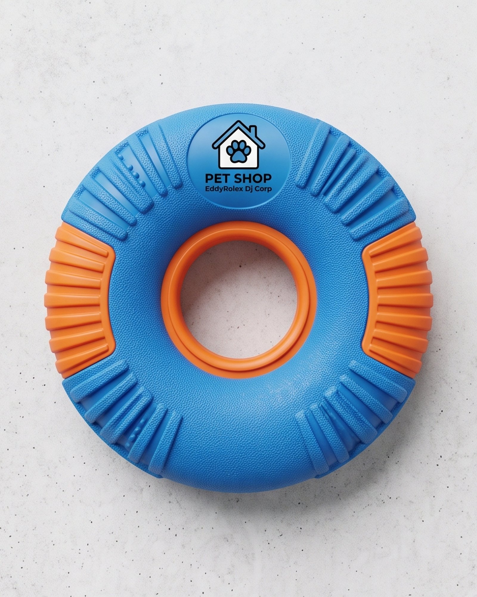 Pet Shop EddyRolex Dj Corp Ring Dog Toy with Center Opening - Blue and Orange