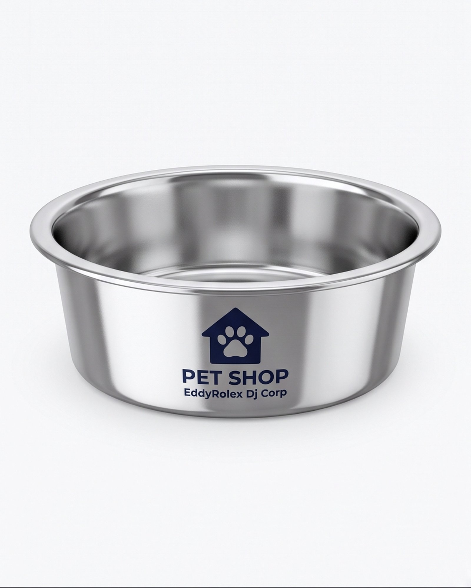 Pet Shop EddyRolex Dj Corp Round Dog Food Bowl with Polished Metallic Finish - Silver