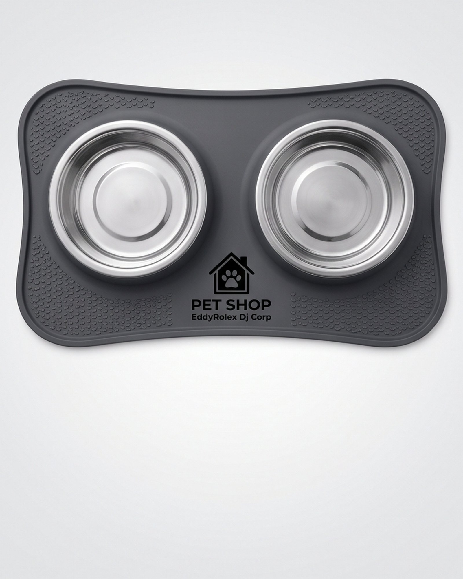 Pet Shop EddyRolex Dj Corp Double Dog Bowl Feeding Station with Mat - Gray