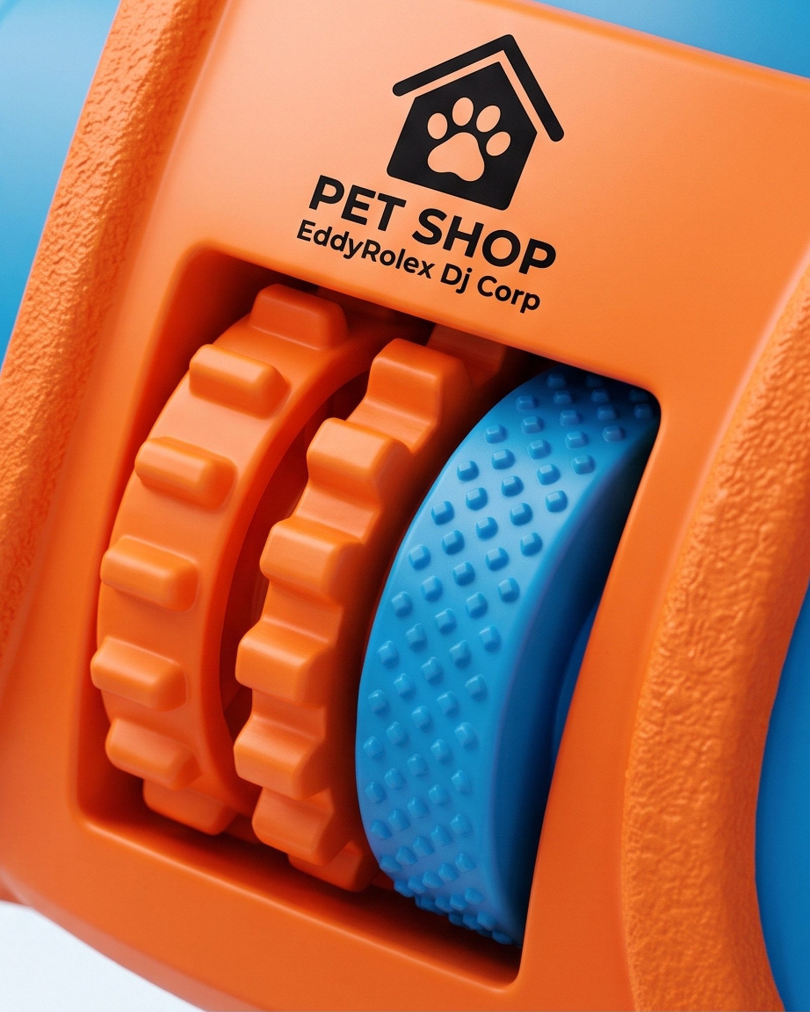 Pet Shop EddyRolex Dj Corp Bone-Shaped Dog Chew Toy with Rotating Rollers - Orange and Blue - Image 3