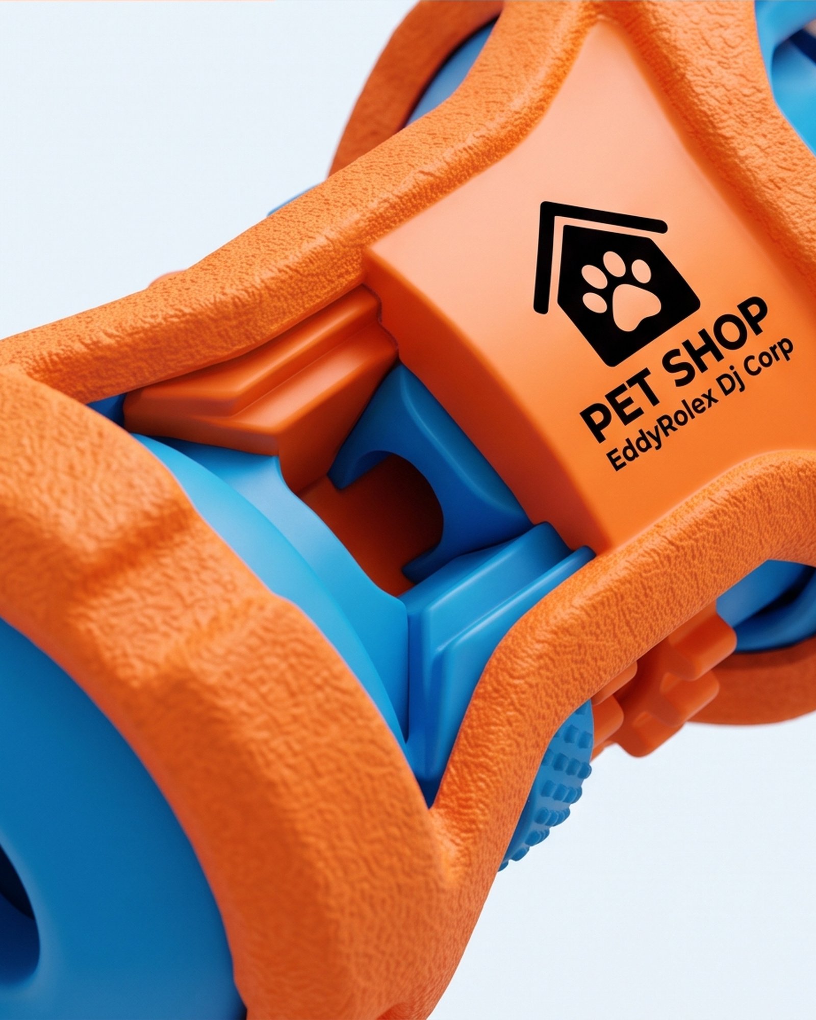 Pet Shop EddyRolex Dj Corp Bone-Shaped Dog Chew Toy with Rotating Rollers - Orange and Blue - Image 2