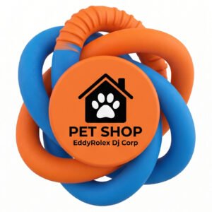 Pet Shop EddyRolex Dj Corp Interlocking Ring Ball Dog Toy - Orange and Blue