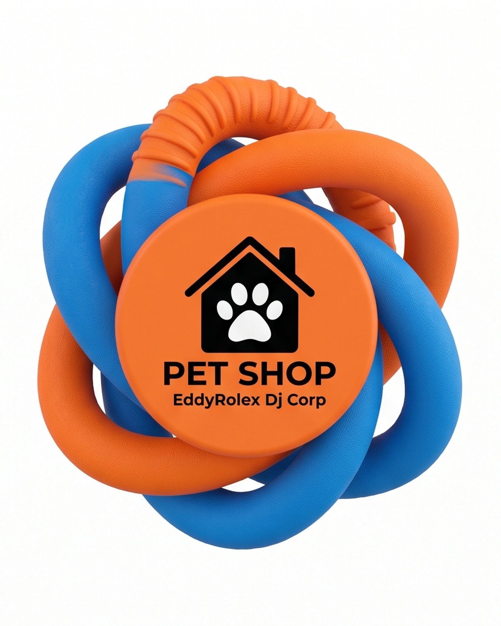 Pet Shop EddyRolex Dj Corp Interlocking Ring Ball Dog Toy - Orange and Blue