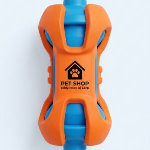 Pet Shop EddyRolex Dj Corp Bone-Shaped Dog Chew Toy with Rotating Rollers - Orange and Blue