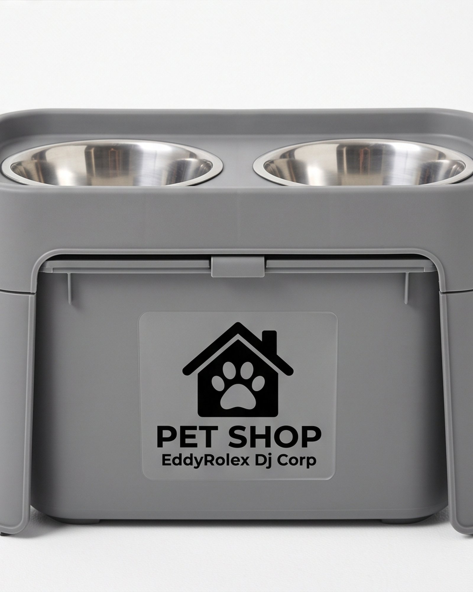 Pet Shop EddyRolex Dj Corp Elevated Double Dog Bowl Feeder with Storage Bin - Gray