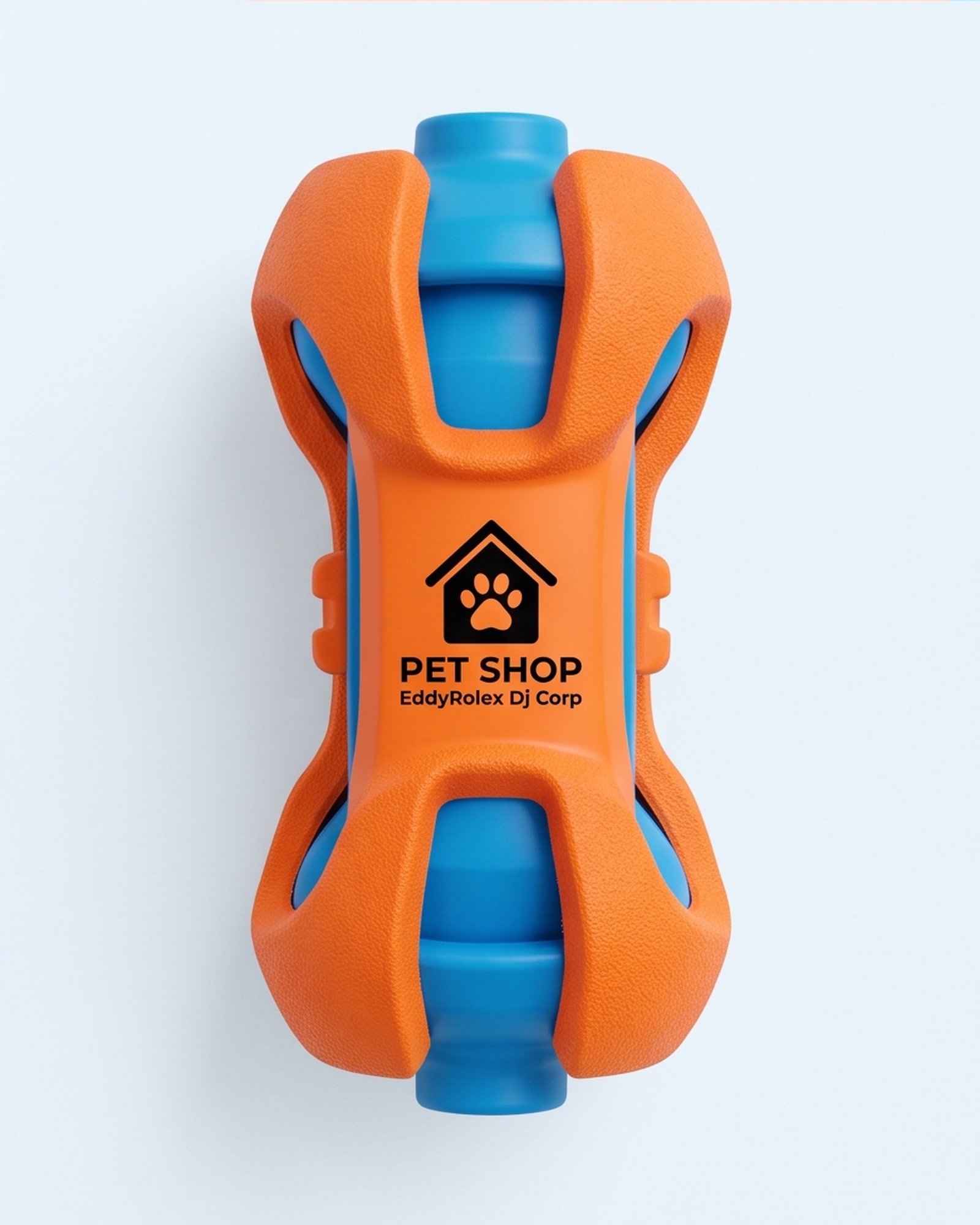 Pet Shop EddyRolex Dj Corp Bone-Shaped Dog Chew Toy with Rotating Rollers - Orange and Blue